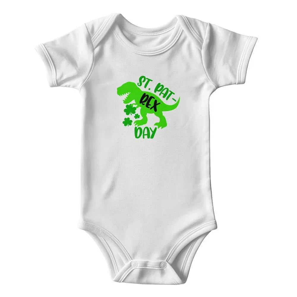 St. Pat-Rex Day Baby Bodysuit – Funny Dinosaur St. Patrick’s Day Onesie – Soft Cotton Infant Romper – Cute Irish Holiday Outfit & Baby Gift