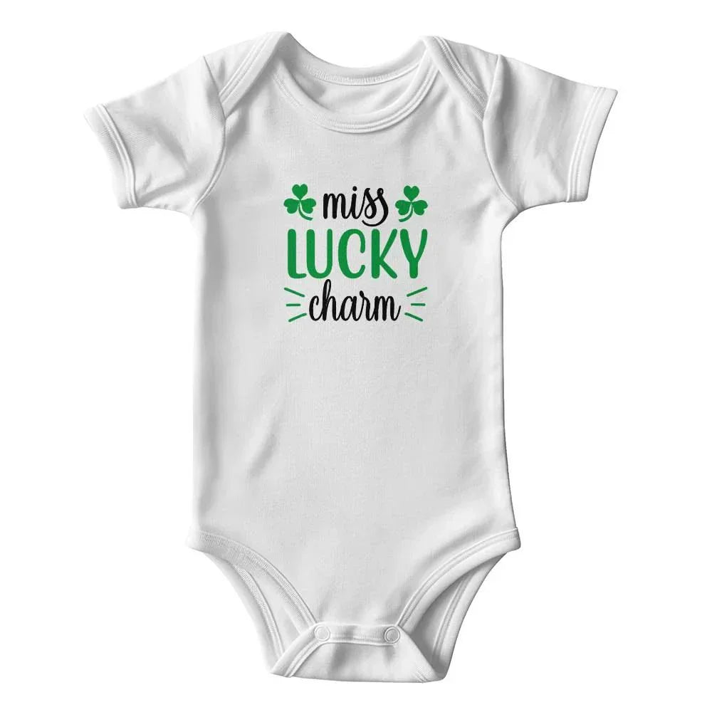 Miss Lucky Charm St. Patrick’s Day Baby Bodysuit – Cute Shamrock Onesie – Soft Cotton Infant Romper – Funny Irish Holiday Outfit & Baby Shower Gift