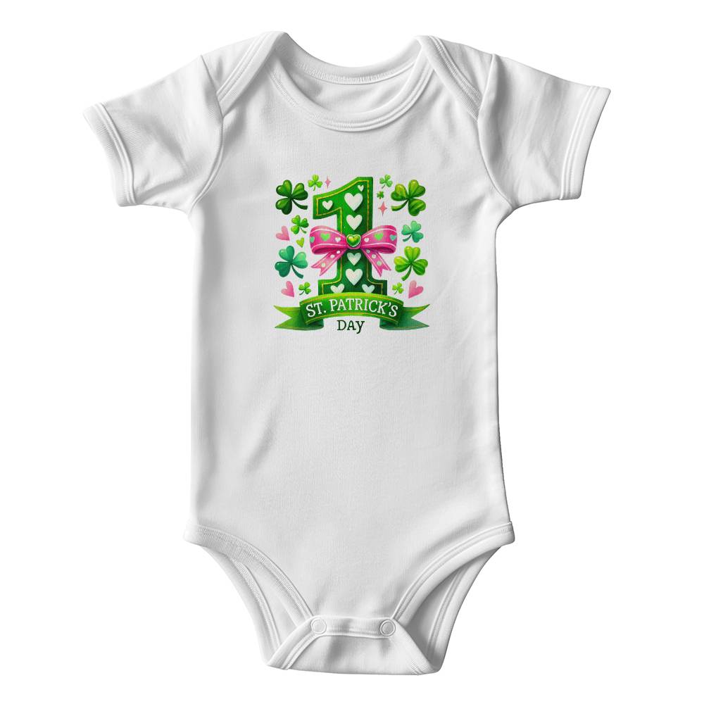 First St. Patrick’s Day Baby Girl Bodysuit – Cute Shamrock & Bow Onesie – Soft Cotton Infant Romper – Lucky Irish Holiday Outfit & Baby Shower Gift - Mallard Moon Gift Shop
