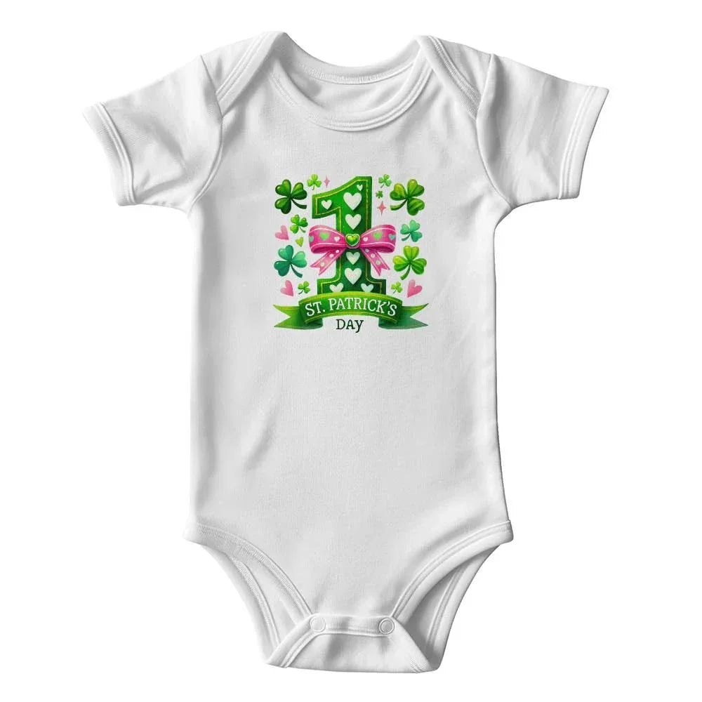 First St. Patrick’s Day Baby Girl Bodysuit – Cute Shamrock & Bow Onesie – Soft Cotton Infant Romper – Lucky Irish Holiday Outfit & Baby Shower Gift