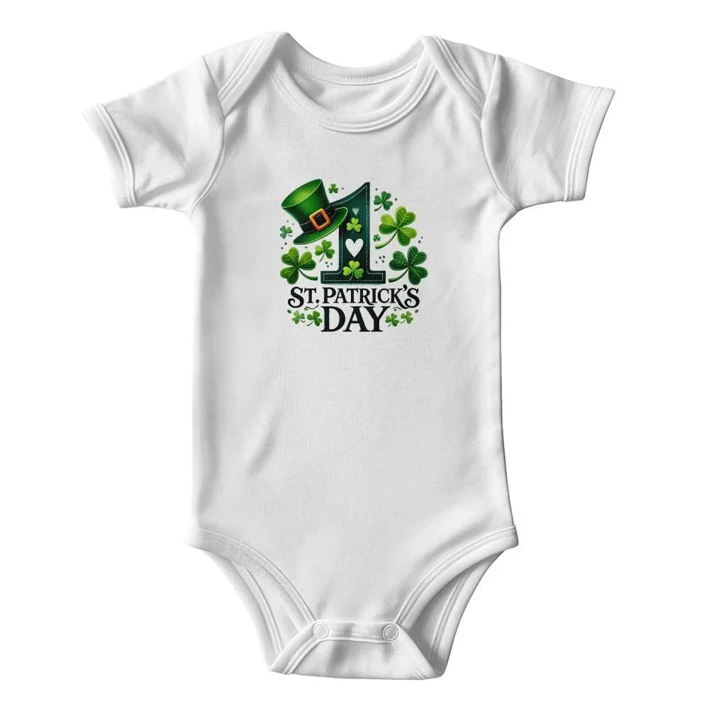 Lucky First St. Patrick’s Day Baby Bodysuit – Cute Shamrock & Leprechaun Hat Onesie – Soft Cotton Infant Romper – Newborn Irish Holiday Outfit & Gift