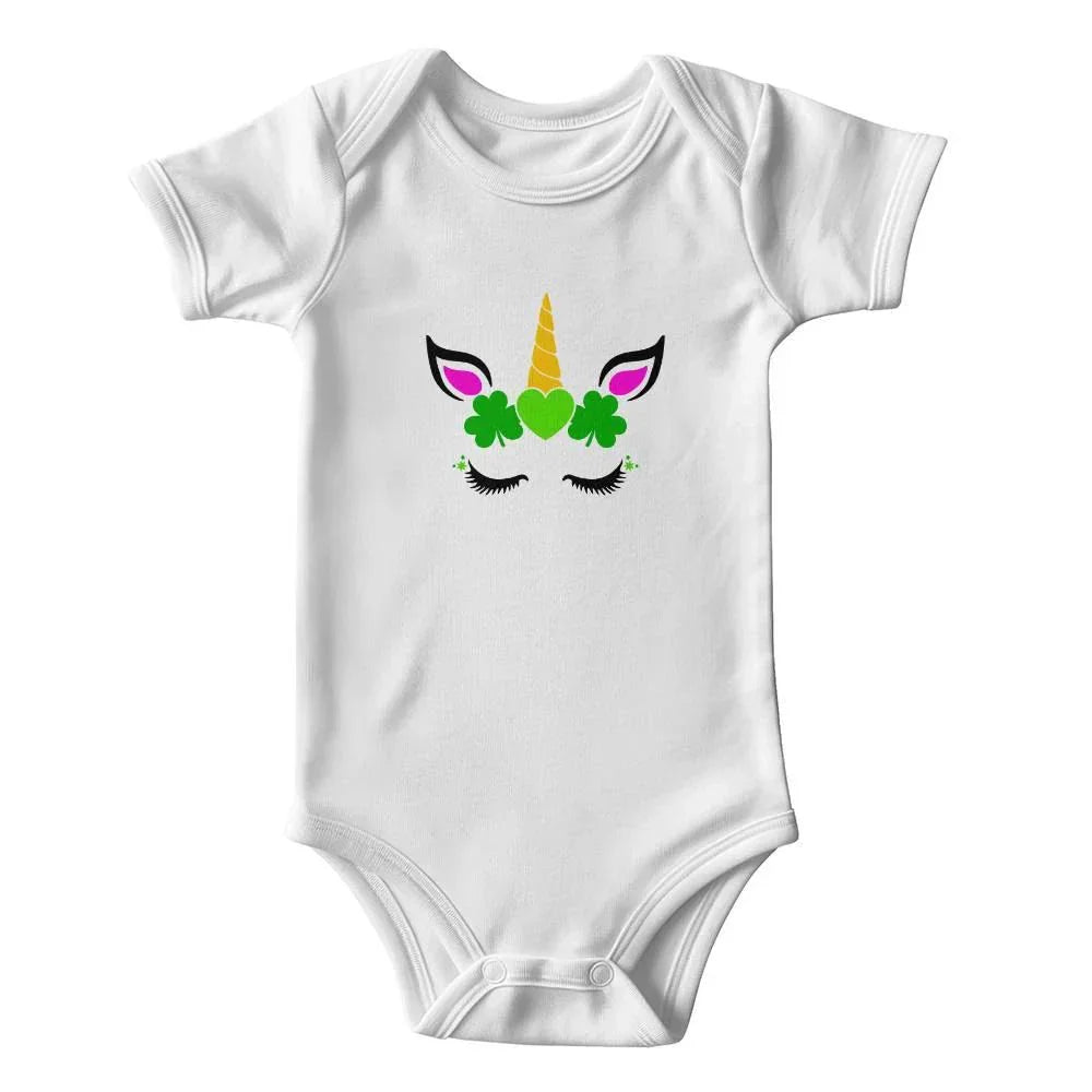 Shamrock Unicorn St. Patrick’s Day Baby Bodysuit – Cute Irish Lucky Charm Onesie – Soft Cotton Infant Romper – Magical Holiday Outfit & Baby Gift