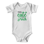 Too Cute to Pinch St. Patrick’s Day Baby Bodysuit – Funny Shamrock Onesie – Soft Cotton Infant Romper – Irish Holiday Outfit & Baby Gift