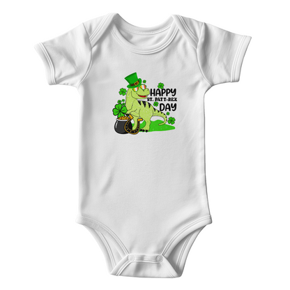 Baby St. Patrick's Day Bodysuit – Cute T-Rex Dinosaur – Lucky Irish Holiday Outfit – Soft Cotton Short Sleeve Infant Romper - Mallard Moon Gift Shop