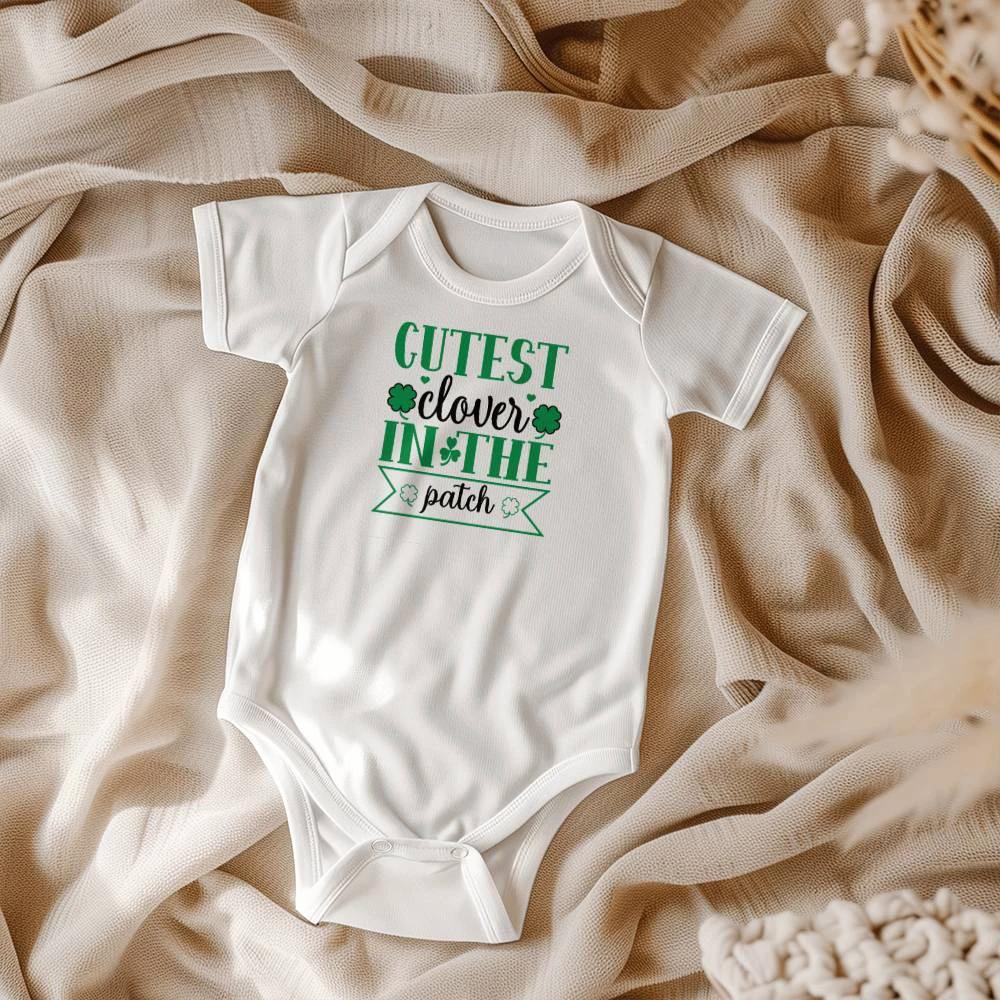 Cutest Clover in the Patch St. Patrick’s Day Baby Bodysuit – Cute Shamrock Onesie – Soft Cotton Infant Romper – Irish Holiday Outfit & Baby Gift