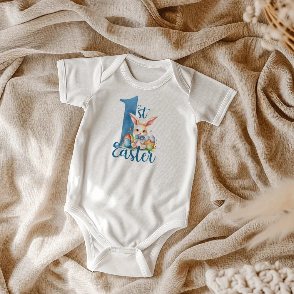 Baby's First Easter Bodysuit – Adorable Bunny & Easter Egg Onesie – Soft Cotton Infant Romper – Newborn Holiday Outfit – Cute Baby Shower Gift