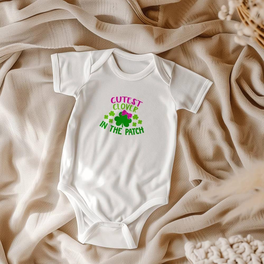 Cutest Clover in the Patch St. Patrick’s Day Baby Bodysuit – Cute Shamrock Onesie – Soft Cotton Infant Romper – Baby Girl Irish Holiday Outfit & Gift