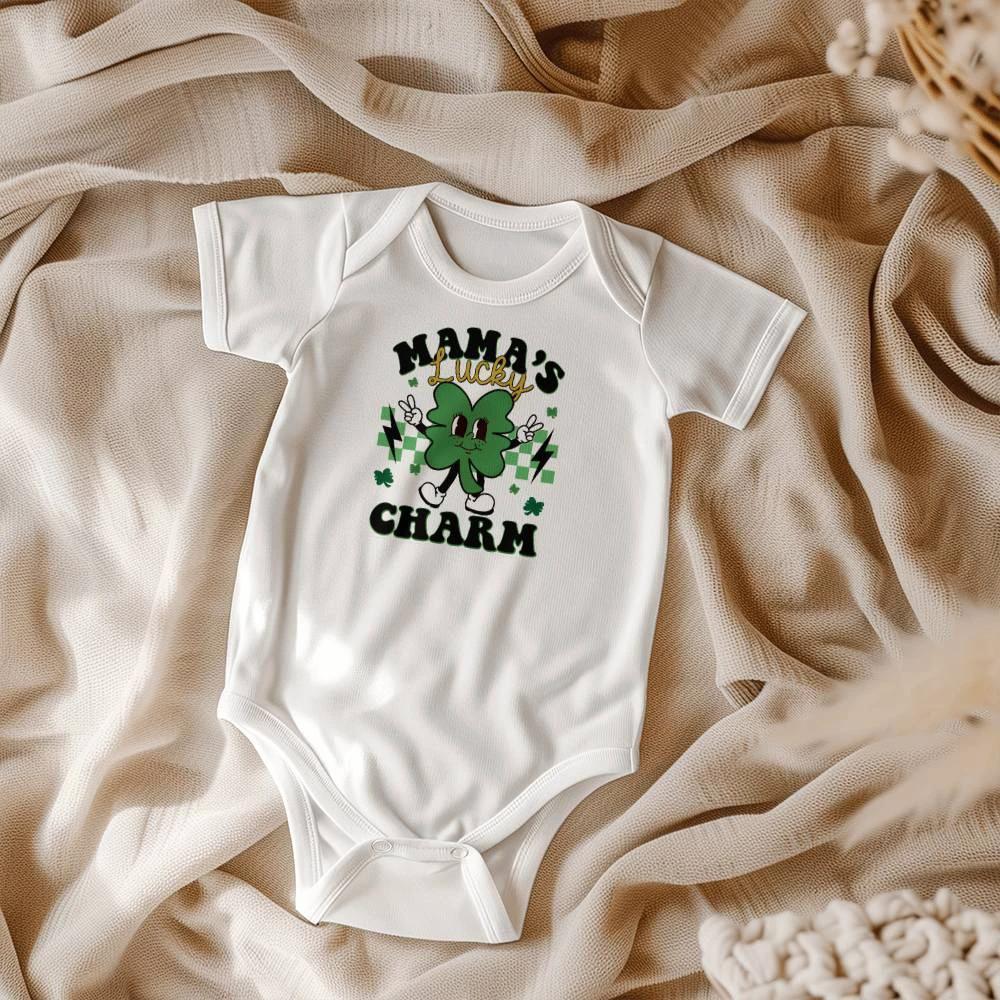 Mama’s Lucky Charm St. Patrick’s Day Baby Bodysuit – Cute Shamrock Onesie – Soft Cotton Infant Romper – Funny Irish Holiday Outfit & Baby Gift