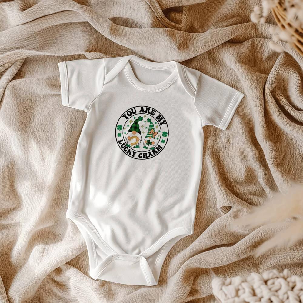 You Are My Lucky Charm St. Patrick’s Day Baby Bodysuit – Cute Gnome & Shamrock Onesie – Soft Cotton Infant Romper – Funny Irish Holiday Outfit & Baby Gift