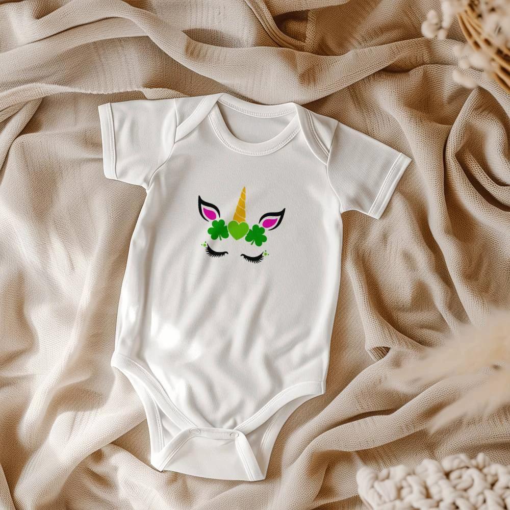 Shamrock Unicorn St. Patrick’s Day Baby Bodysuit – Cute Irish Lucky Charm Onesie – Soft Cotton Infant Romper – Magical Holiday Outfit & Baby Gift