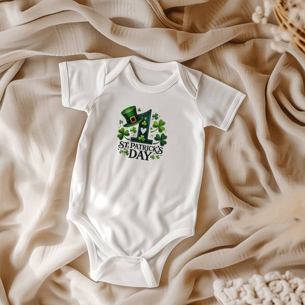Lucky First St. Patrick’s Day Baby Bodysuit – Cute Shamrock & Leprechaun Hat Onesie – Soft Cotton Infant Romper – Newborn Irish Holiday Outfit & Gift - Mallard Moon Gift Shop