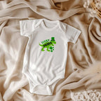 Luckysaurus St. Patrick’s Day Baby Bodysuit – Cute T-Rex Dinosaur Onesie – Soft Cotton Infant Romper – Funny Irish Holiday Outfit & Baby Gift