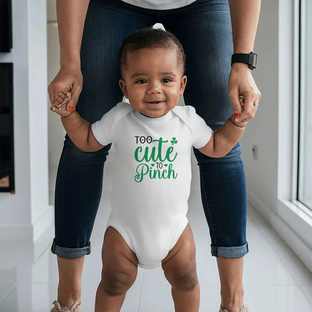 Too Cute to Pinch St. Patrick’s Day Baby Bodysuit – Funny Shamrock Onesie – Soft Cotton Infant Romper – Irish Holiday Outfit & Baby Gift