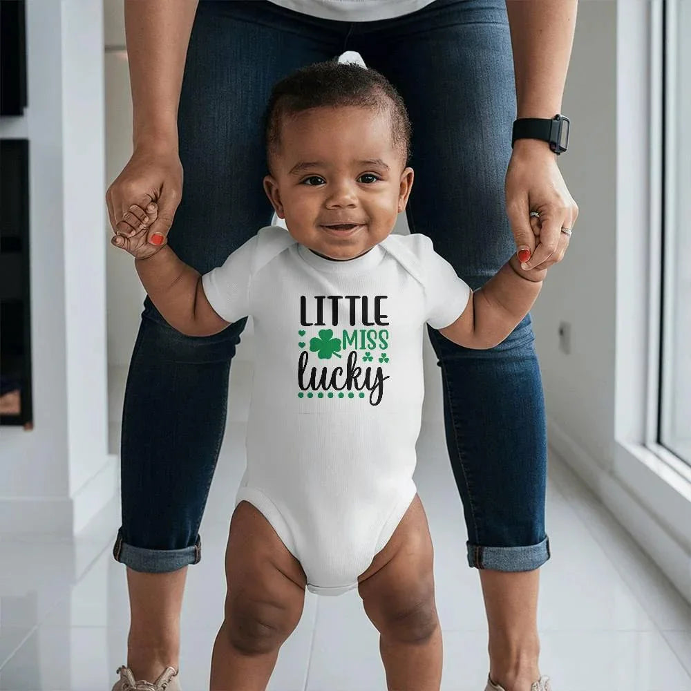 Little Miss Lucky St. Patrick’s Day Baby Girl Bodysuit – Cute Shamrock Onesie – Soft Cotton Infant Romper – Irish Holiday Outfit & Baby Shower Gift