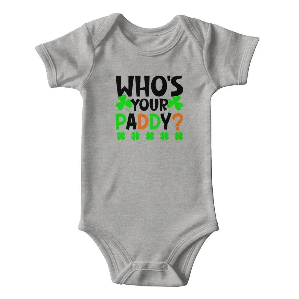 Who’s Your Paddy? St. Patrick’s Day Baby Bodysuit – Funny Shamrock Onesie – Soft Cotton Infant Romper – Cute Irish HHoliday Outfit & Baby Gift