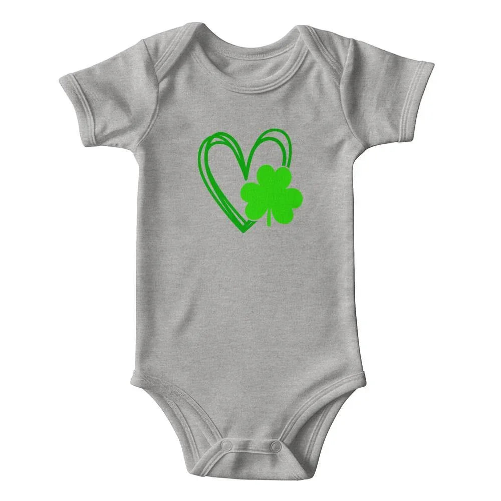 Lucky Shamrock Heart St. Patrick’s Day Baby Bodysuit – Cute Irish Onesie – Soft Cotton Infant Romper – Newborn Holiday Outfit & Baby Shower Gift
