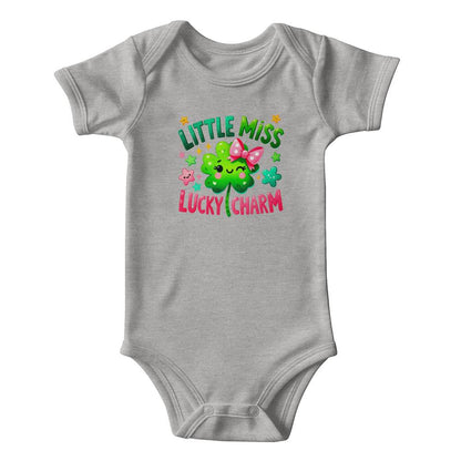 Little Miss Lucky Charm St. Patrick’s Day Baby Bodysuit – Cute Shamrock & Bow Onesie – Soft Cotton Infant Romper – Irish Holiday Outfit & Baby Gift - Mallard Moon Gift Shop