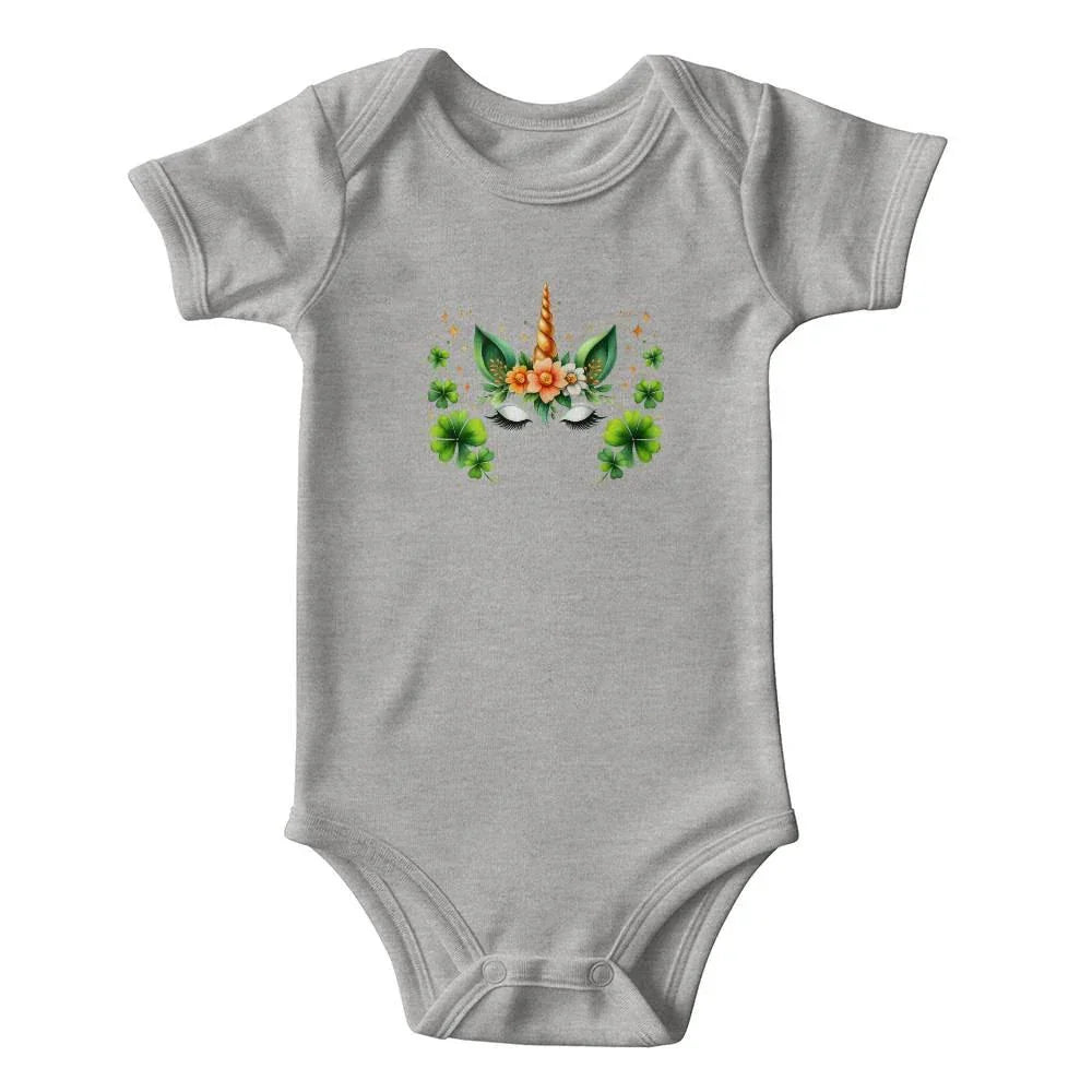 Lucky Unicorn St. Patrick’s Day Baby Bodysuit – Cute Shamrock & Floral Onesie – Soft Cotton Infant Romper – Irish Holiday Outfit & Baby Shower Gift