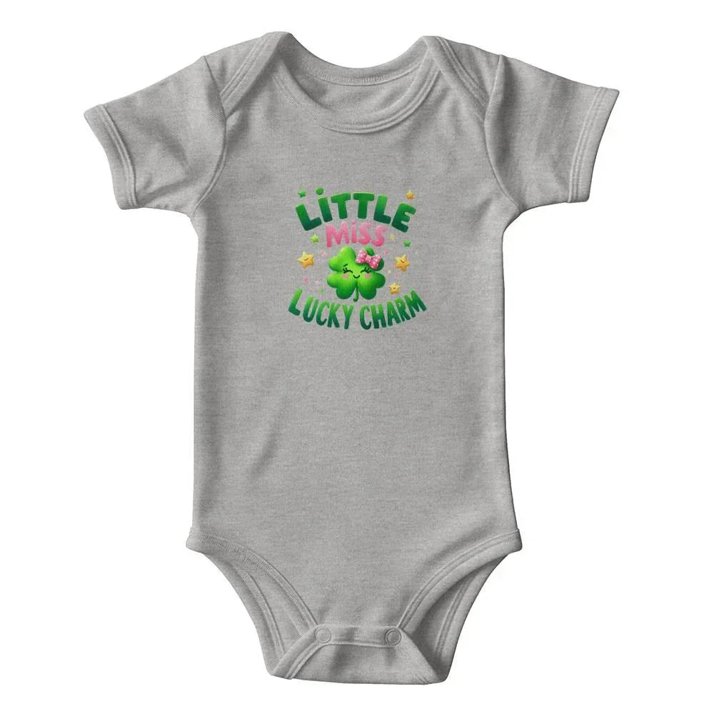 Little Miss Lucky Charm St. Patrick’s Day Baby Bodysuit – Cute Shamrock & Bow Onesie – Soft Cotton Infant Romper – Irish Holiday Outfit & Baby Gift