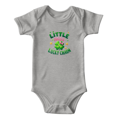 Little Miss Lucky Charm St. Patrick’s Day Baby Bodysuit – Cute Shamrock & Bow Onesie – Soft Cotton Infant Romper – Irish Holiday Outfit & Baby Gift - Mallard Moon Gift Shop