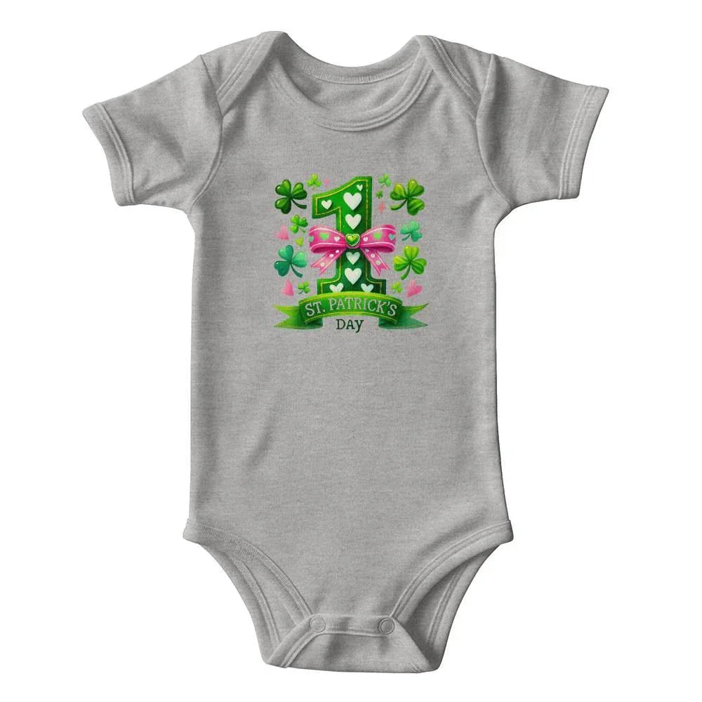 First St. Patrick’s Day Baby Girl Bodysuit – Cute Shamrock & Bow Onesie – Soft Cotton Infant Romper – Lucky Irish Holiday Outfit & Baby Shower Gift