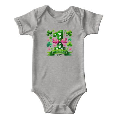 First St. Patrick’s Day Baby Girl Bodysuit – Cute Shamrock & Bow Onesie – Soft Cotton Infant Romper – Lucky Irish Holiday Outfit & Baby Shower Gift - Mallard Moon Gift Shop