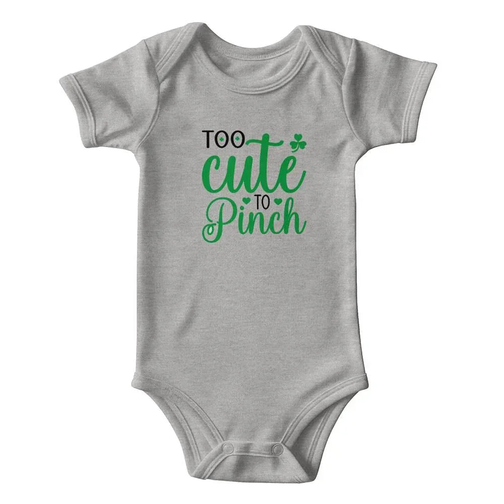 Too Cute to Pinch St. Patrick’s Day Baby Bodysuit – Funny Shamrock Onesie – Soft Cotton Infant Romper – Irish Holiday Outfit & Baby Gift