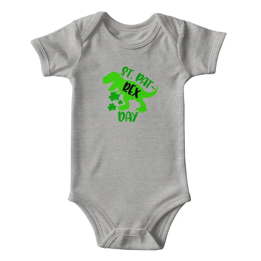 St. Pat-Rex Day Baby Bodysuit – Funny Dinosaur St. Patrick’s Day Onesie – Soft Cotton Infant Romper – Cute Irish Holiday Outfit & Baby Gift