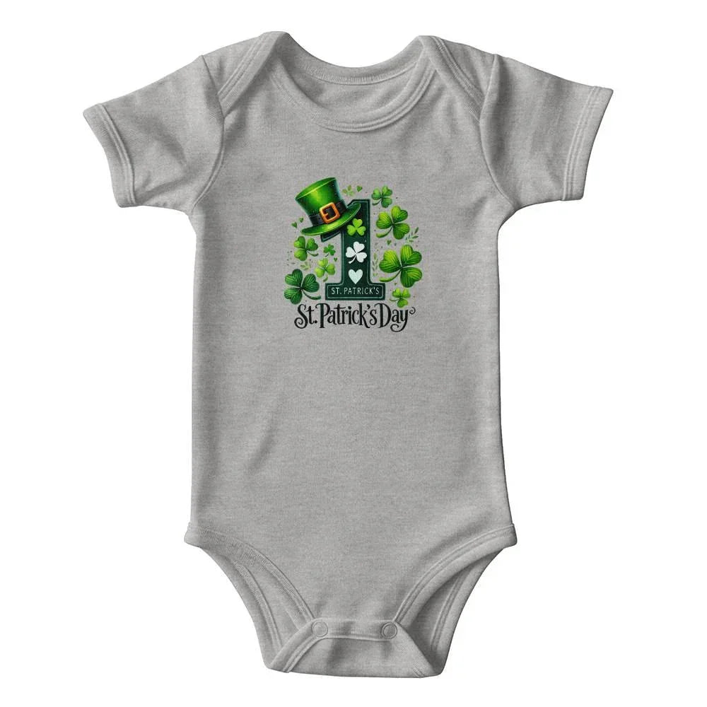 Lucky Clover First St. Patrick’s Day Baby Bodysuit – Cute Shamrock & Leprechaun Hat Onesie – Soft Cotton Infant Romper – Newborn Irish Holiday Outfit
