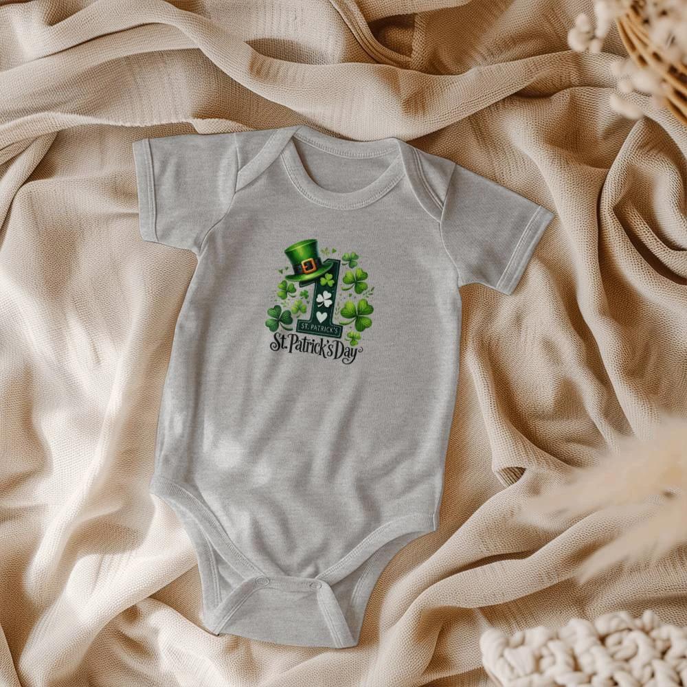 Lucky Clover First St. Patrick’s Day Baby Bodysuit – Cute Shamrock & Leprechaun Hat Onesie – Soft Cotton Infant Romper – Newborn Irish Holiday Outfit
