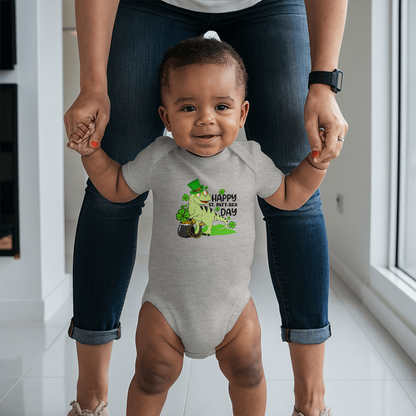 Baby St. Patrick's Day Bodysuit – Cute T-Rex Dinosaur – Lucky Irish Holiday Outfit – Soft Cotton Short Sleeve Infant Romper - Mallard Moon Gift Shop