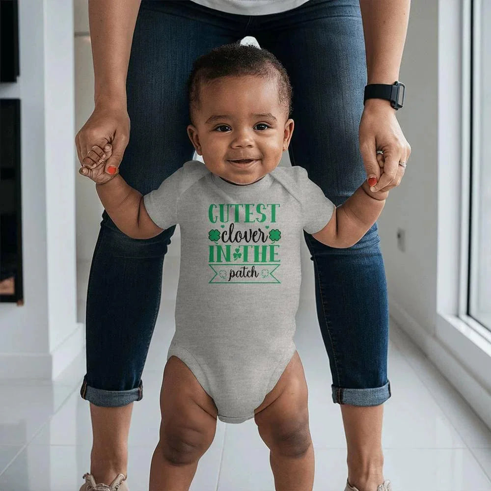 Cutest Clover in the Patch St. Patrick’s Day Baby Bodysuit – Cute Shamrock Onesie – Soft Cotton Infant Romper – Irish Holiday Outfit & Baby Gift