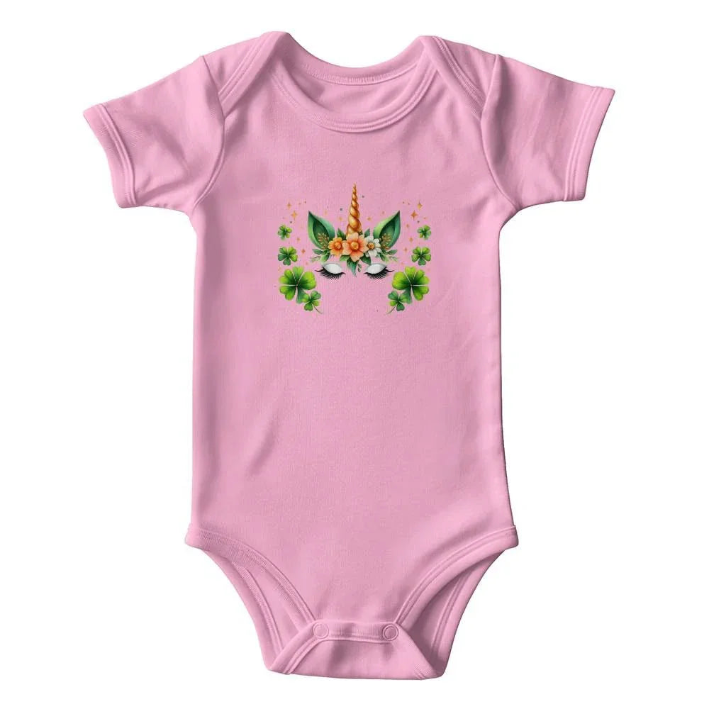 Lucky Unicorn St. Patrick’s Day Baby Bodysuit – Cute Shamrock & Floral Onesie – Soft Cotton Infant Romper – Irish Holiday Outfit & Baby Shower Gift