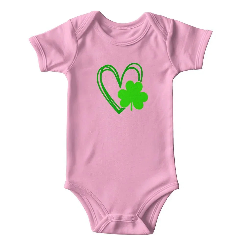 Lucky Shamrock Heart St. Patrick’s Day Baby Bodysuit – Cute Irish Onesie – Soft Cotton Infant Romper – Newborn Holiday Outfit & Baby Shower Gift