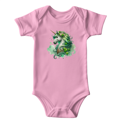 Magical Irish Unicorn St. Patrick's Day Baby Bodysuit – Enchanted Shamrock Lucky Charm Onesie – Soft Cotton Infant Romper – Fantasy Holiday Outfit & Baby Gift - Mallard Moon Gift Shop
