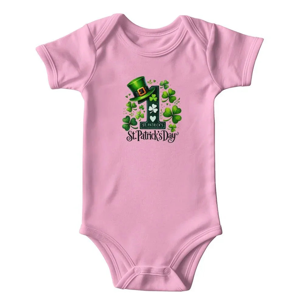 Lucky Clover First St. Patrick’s Day Baby Bodysuit – Cute Shamrock & Leprechaun Hat Onesie – Soft Cotton Infant Romper – Newborn Irish Holiday Outfit