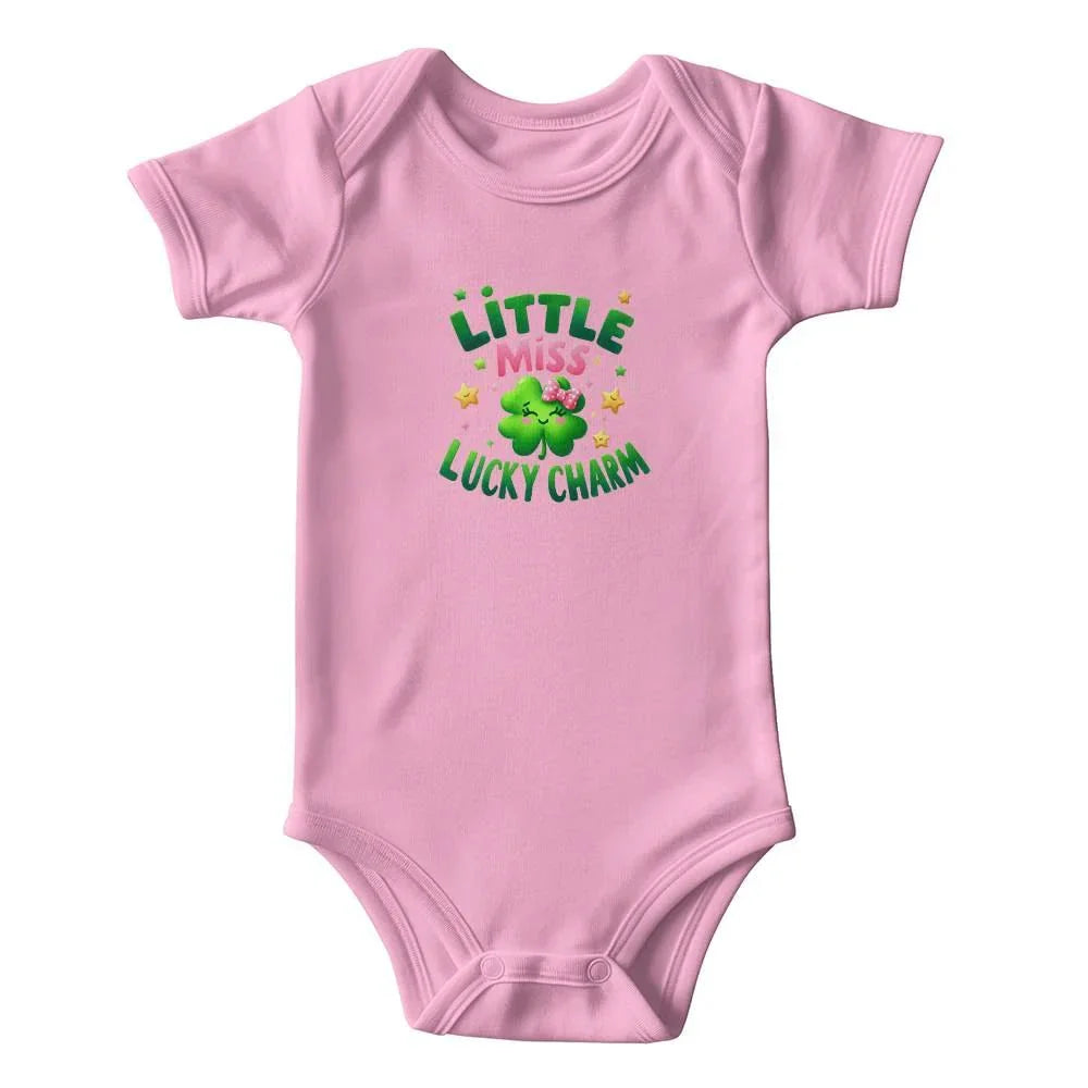 Little Miss Lucky Charm St. Patrick’s Day Baby Bodysuit – Cute Shamrock & Bow Onesie – Soft Cotton Infant Romper – Irish Holiday Outfit & Baby Gift