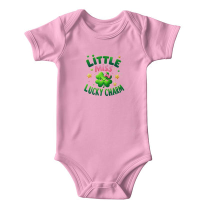 Little Miss Lucky Charm St. Patrick’s Day Baby Bodysuit – Cute Shamrock & Bow Onesie – Soft Cotton Infant Romper – Irish Holiday Outfit & Baby Gift - Mallard Moon Gift Shop