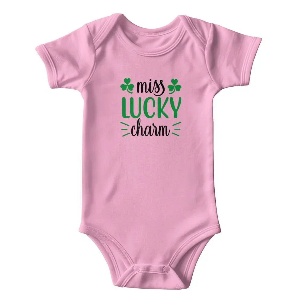 Miss Lucky Charm St. Patrick’s Day Baby Bodysuit – Cute Shamrock Onesie – Soft Cotton Infant Romper – Funny Irish Holiday Outfit & Baby Shower Gift