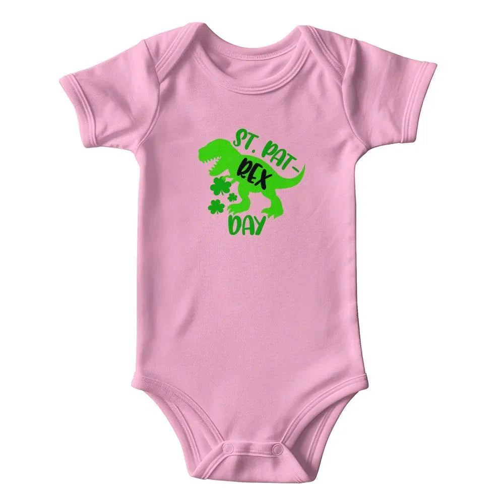 St. Pat-Rex Day Baby Bodysuit – Funny Dinosaur St. Patrick’s Day Onesie – Soft Cotton Infant Romper – Cute Irish Holiday Outfit & Baby Gift