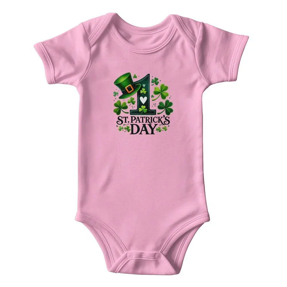 Lucky First St. Patrick’s Day Baby Bodysuit – Cute Shamrock & Leprechaun Hat Onesie – Soft Cotton Infant Romper – Newborn Irish Holiday Outfit & Gift