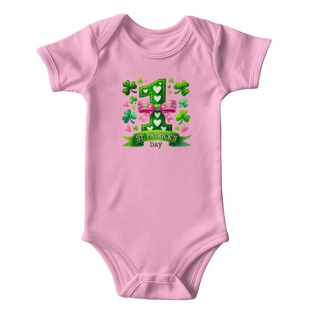 First St. Patrick’s Day Baby Girl Bodysuit – Cute Shamrock & Bow Onesie – Soft Cotton Infant Romper – Lucky Irish Holiday Outfit & Baby Shower Gift