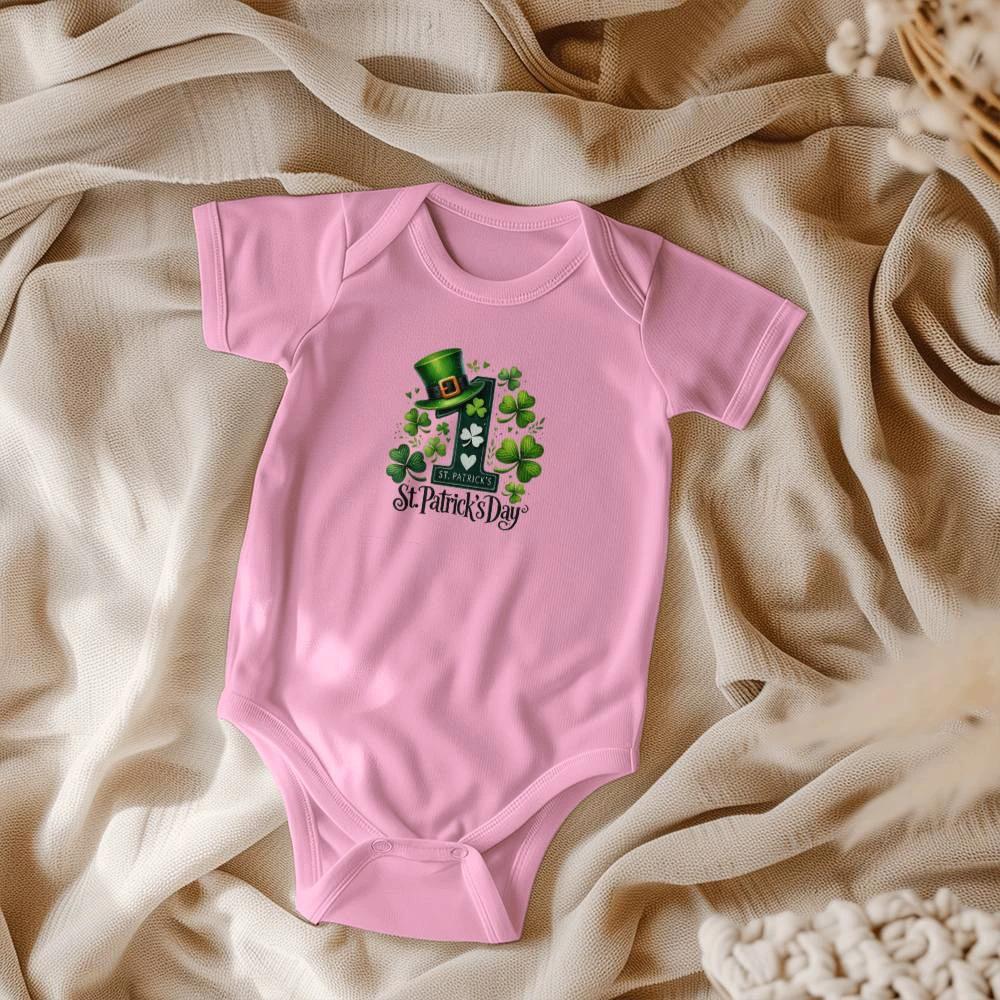 Lucky Clover First St. Patrick’s Day Baby Bodysuit – Cute Shamrock & Leprechaun Hat Onesie – Soft Cotton Infant Romper – Newborn Irish Holiday Outfit