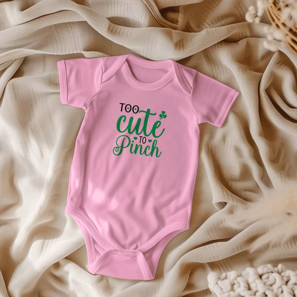 Too Cute to Pinch St. Patrick’s Day Baby Bodysuit – Funny Shamrock Onesie – Soft Cotton Infant Romper – Irish Holiday Outfit & Baby Gift