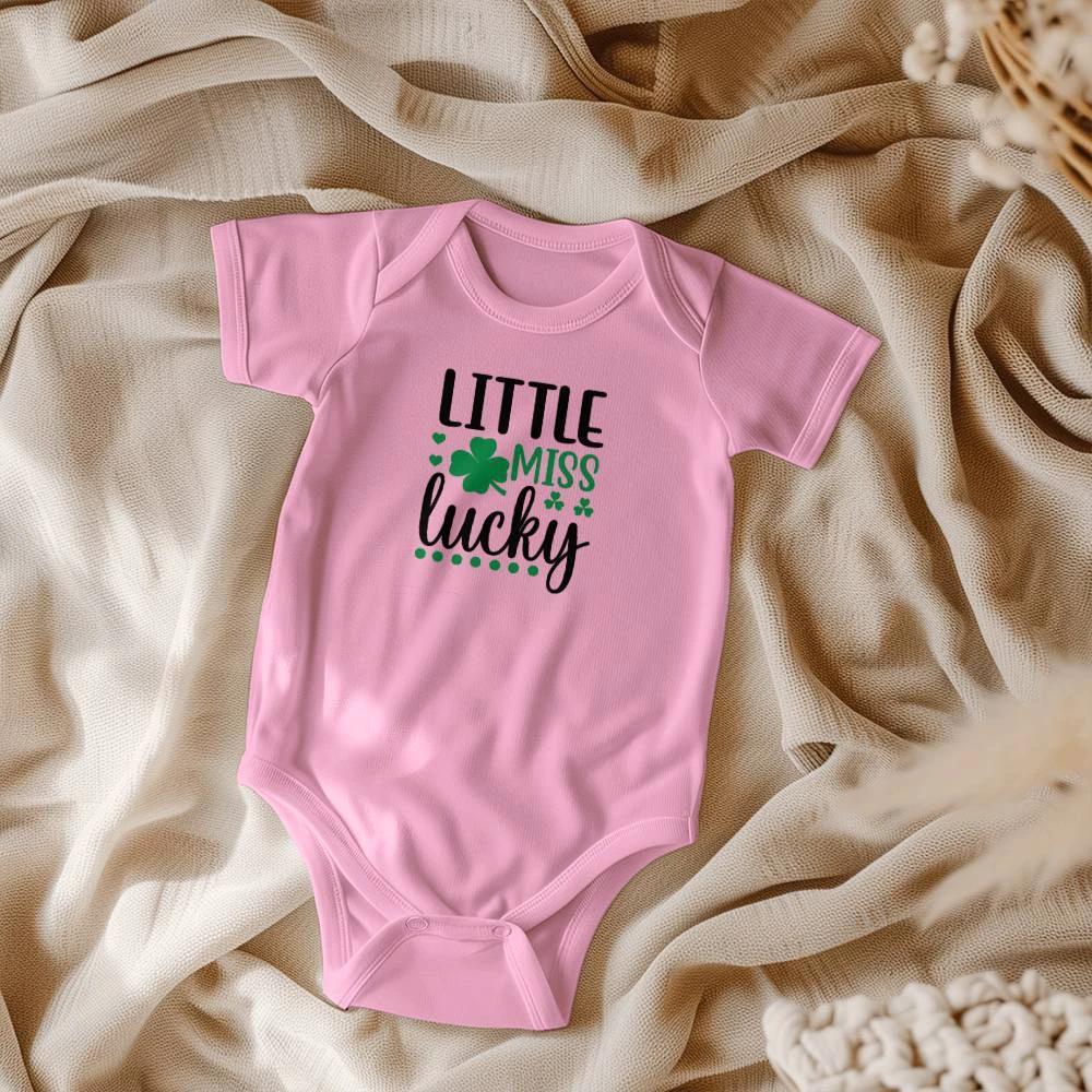 Little Miss Lucky St. Patrick’s Day Baby Girl Bodysuit – Cute Shamrock Onesie – Soft Cotton Infant Romper – Irish Holiday Outfit & Baby Shower Gift