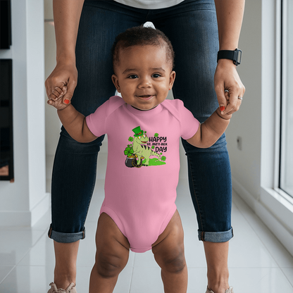 Baby St. Patrick's Day Bodysuit – Cute T-Rex Dinosaur – Lucky Irish Holiday Outfit – Soft Cotton Short Sleeve Infant Romper - Mallard Moon Gift Shop