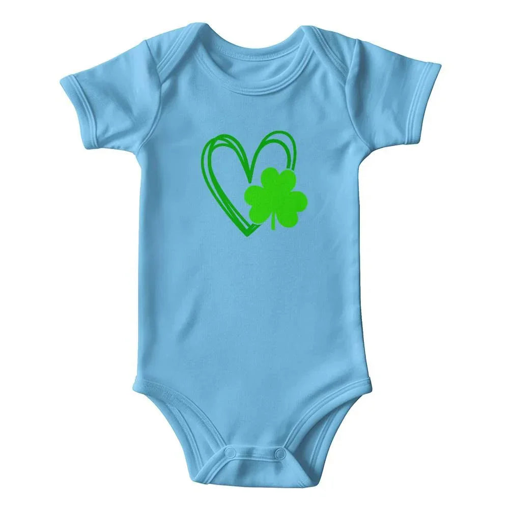 Lucky Shamrock Heart St. Patrick’s Day Baby Bodysuit – Cute Irish Onesie – Soft Cotton Infant Romper – Newborn Holiday Outfit & Baby Shower Gift