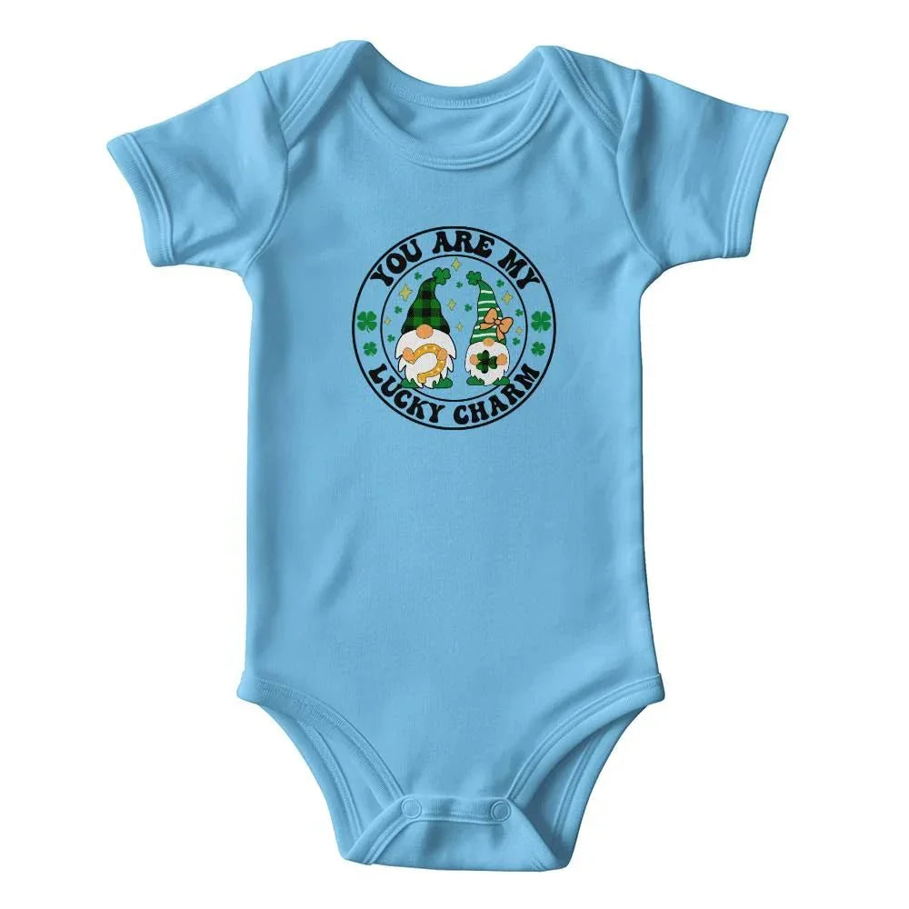 You Are My Lucky Charm St. Patrick’s Day Baby Bodysuit – Cute Gnome & Shamrock Onesie – Soft Cotton Infant Romper – Funny Irish Holiday Outfit & Baby Gift