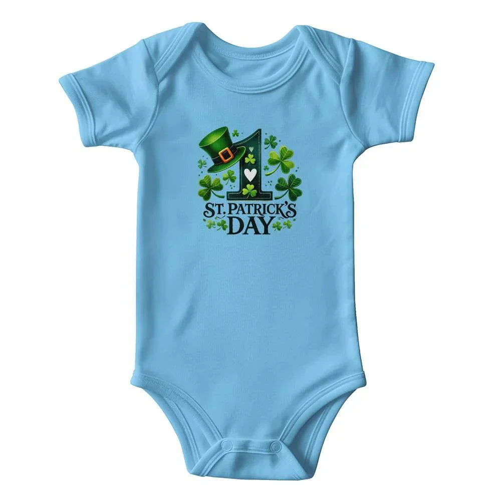 Lucky First St. Patrick’s Day Baby Bodysuit – Cute Shamrock & Leprechaun Hat Onesie – Soft Cotton Infant Romper – Newborn Irish Holiday Outfit & Gift