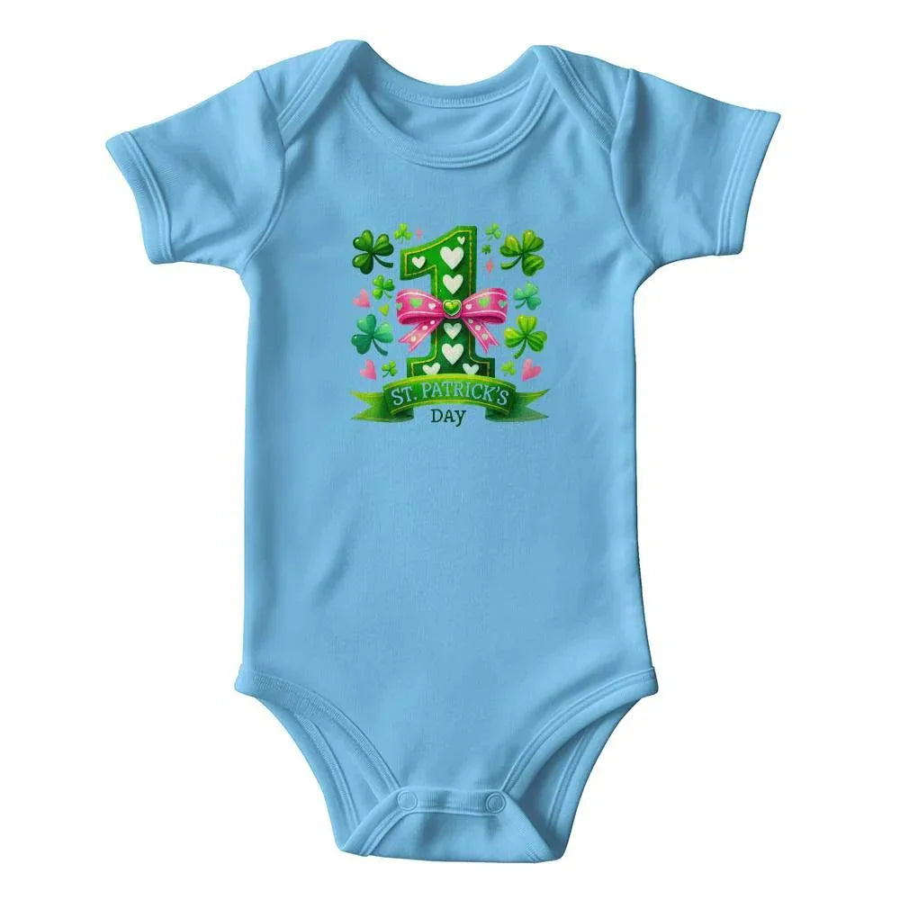 First St. Patrick’s Day Baby Girl Bodysuit – Cute Shamrock & Bow Onesie – Soft Cotton Infant Romper – Lucky Irish Holiday Outfit & Baby Shower Gift